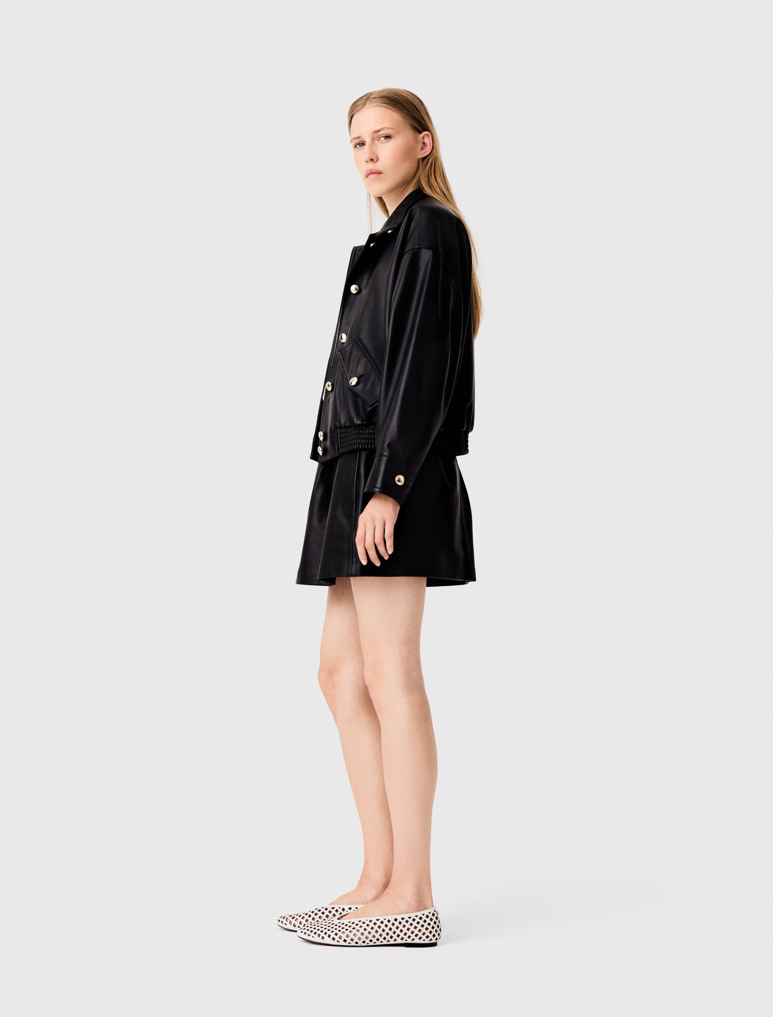 Short leather skirt