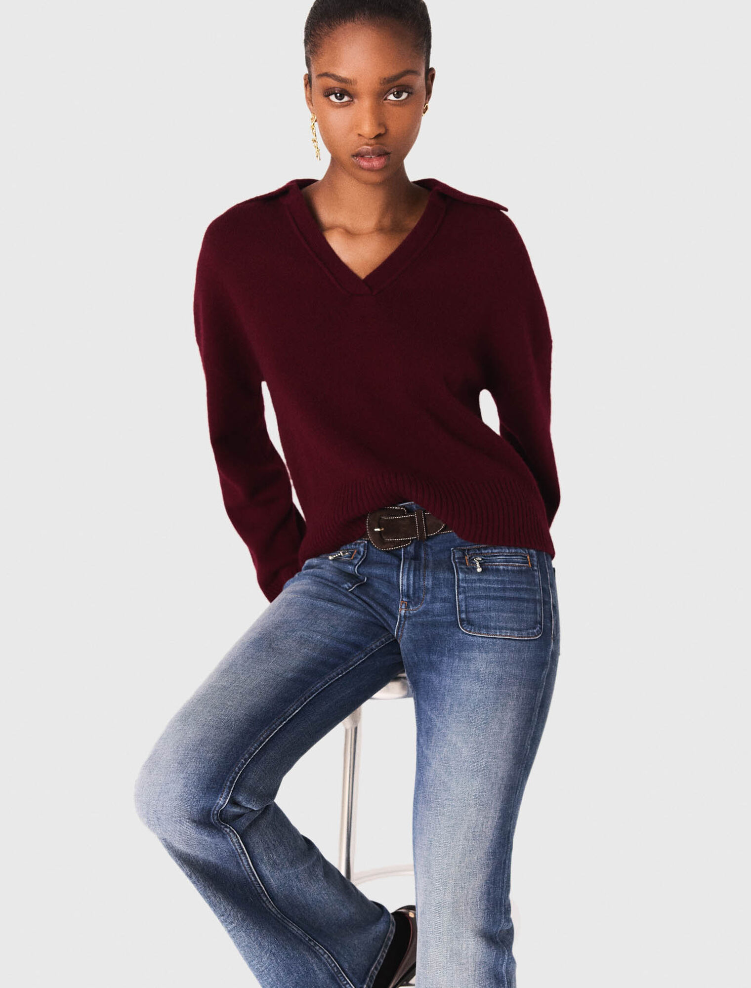 Open polo collar jumper