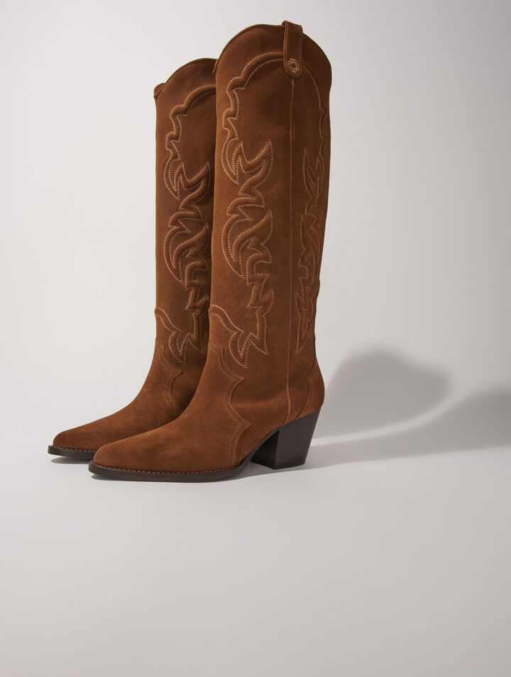 Bottes santiags en cuir suédé