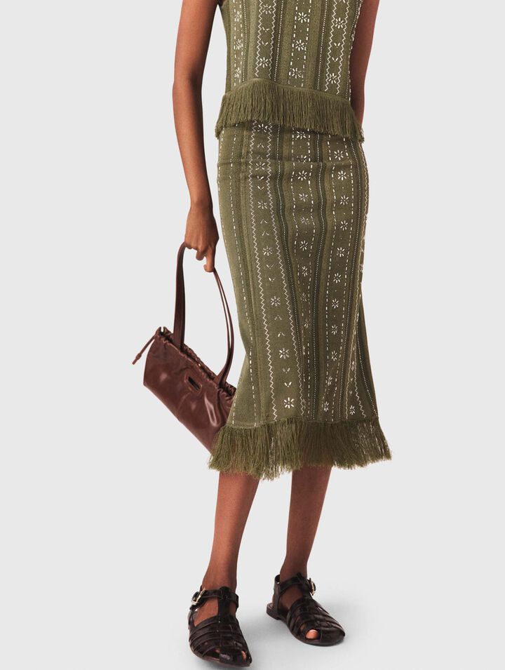 Jupe en maille avec fleurs strass&eacute;