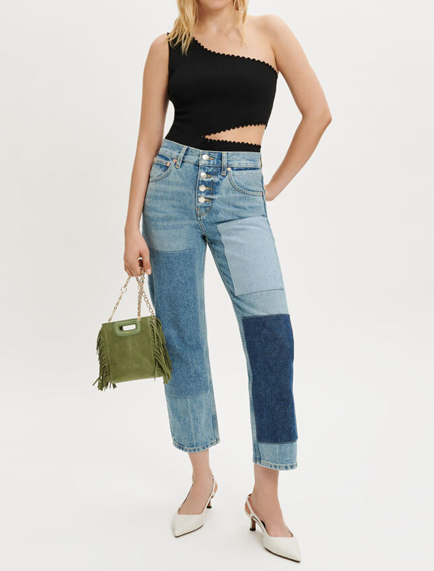 One-shoulder knit bodysuit