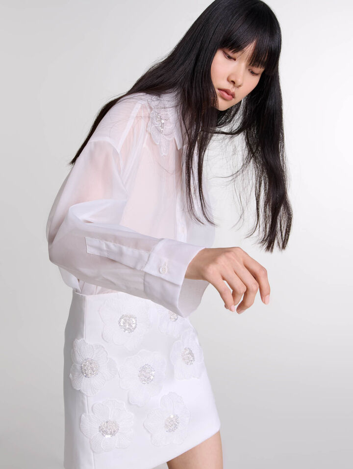 Jupe à fleurs perlées en satin