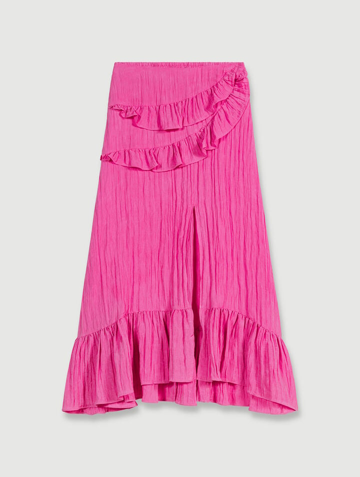 Long satin-effect crinkle skirt
