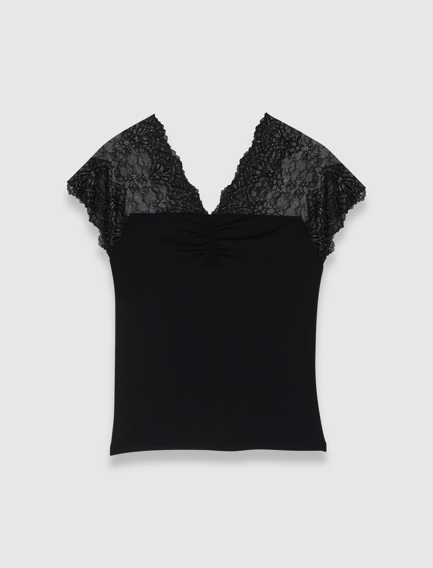 Jersey top with lace trim Black / Gray For Women | Maje
