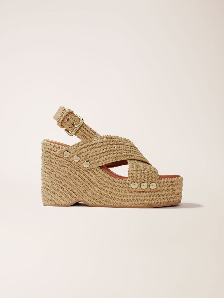 Wedge sandals with raffia effect