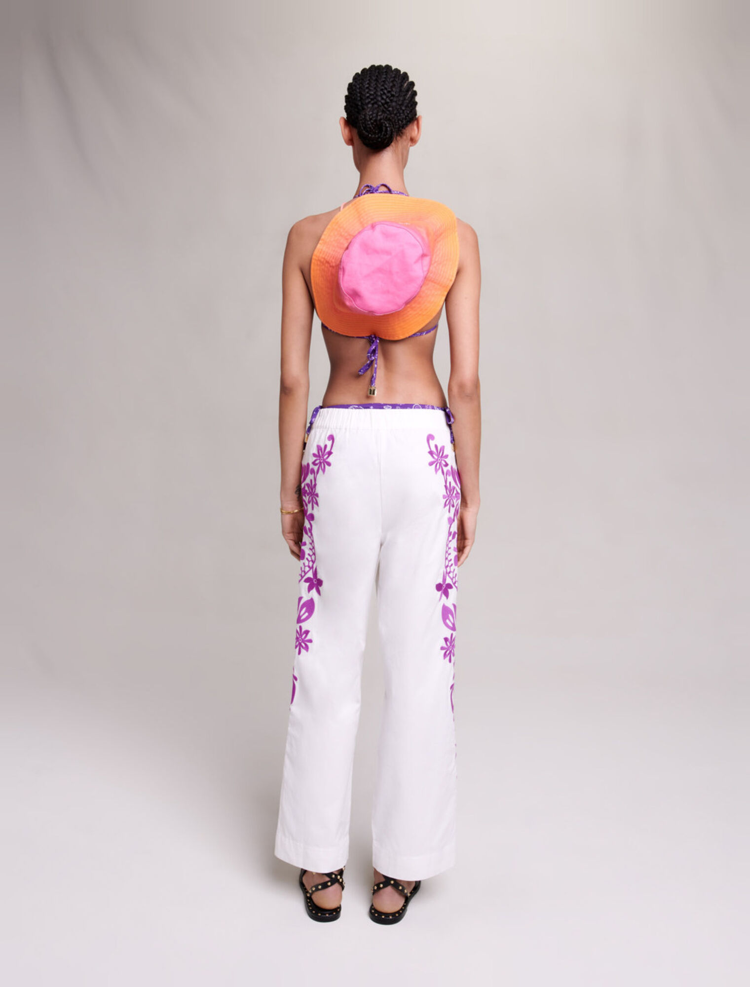 Pantalon large brodé