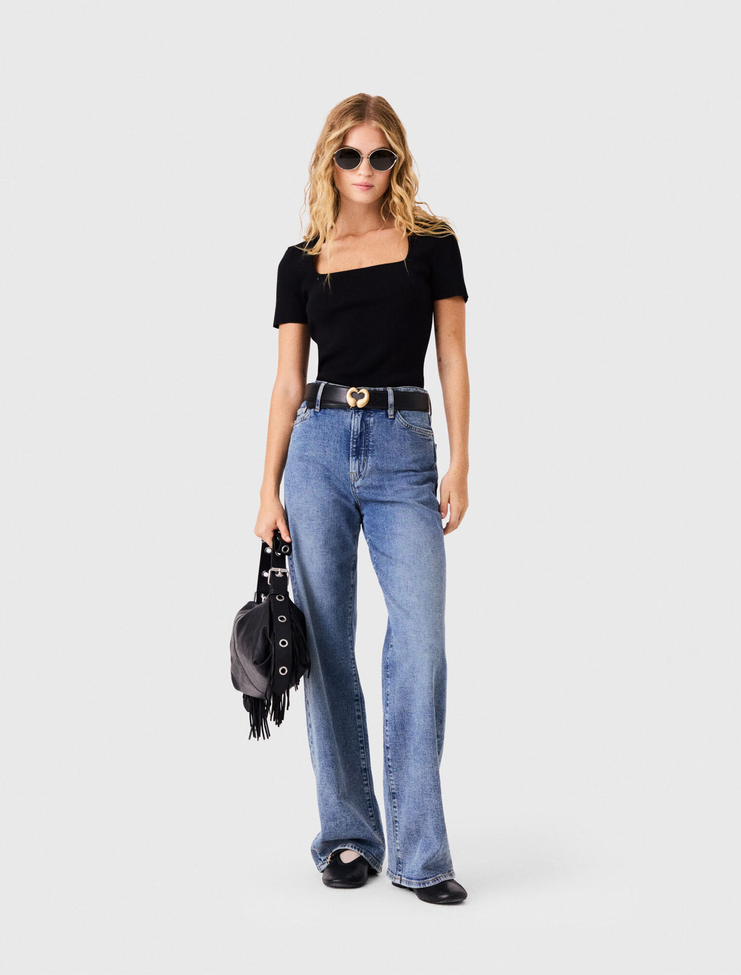 Square-neck ribbed sweater