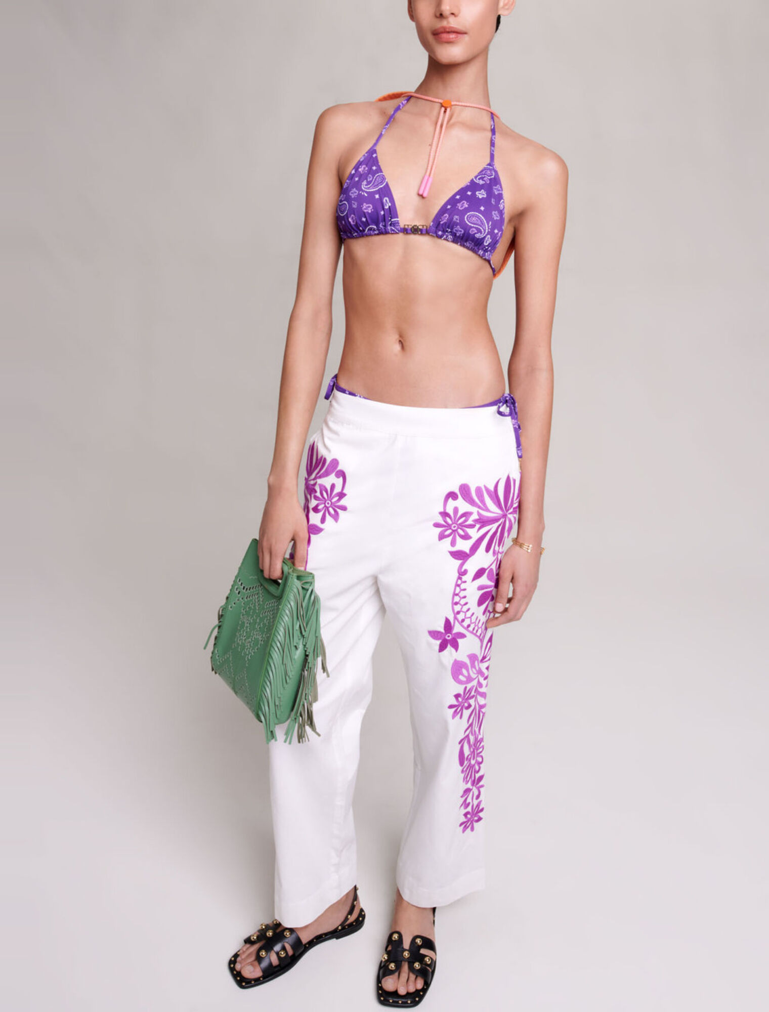 Pantalon large brodé