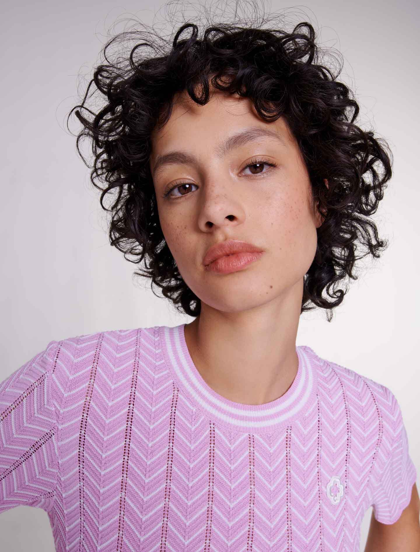 トップス ACLENT Openwork logo loose knit Openwork knit boat-neck loose sweater | Icône | Shop Women's