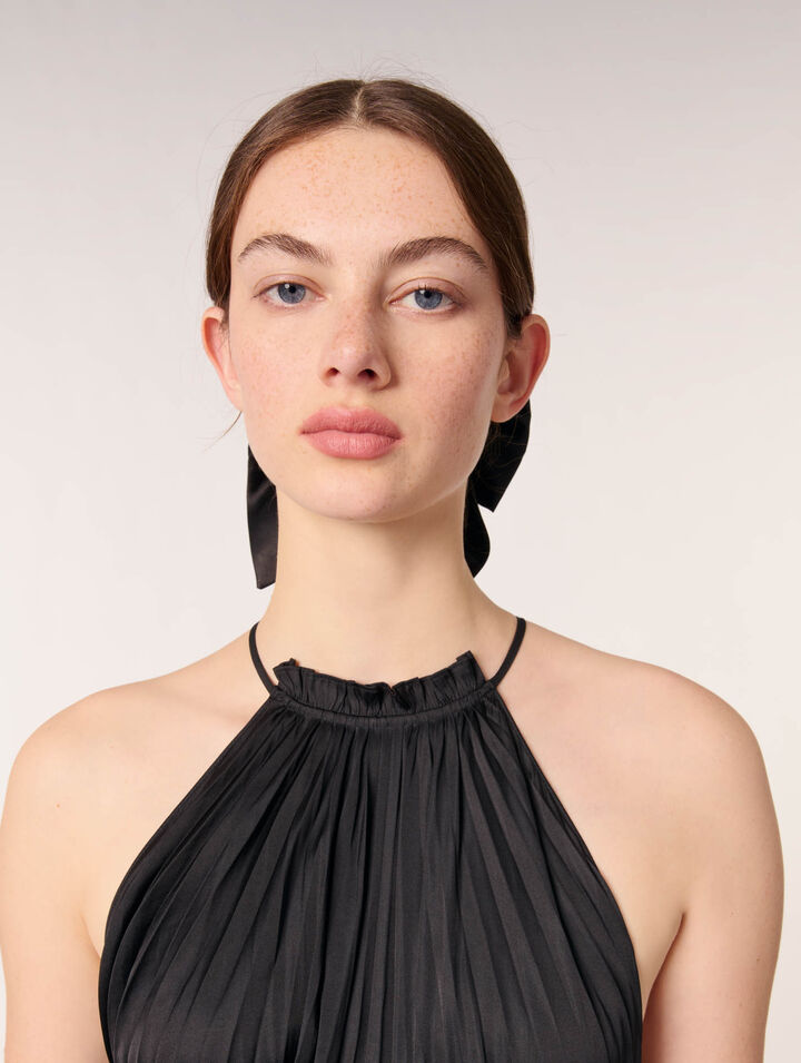 Pleated satin maxi dress