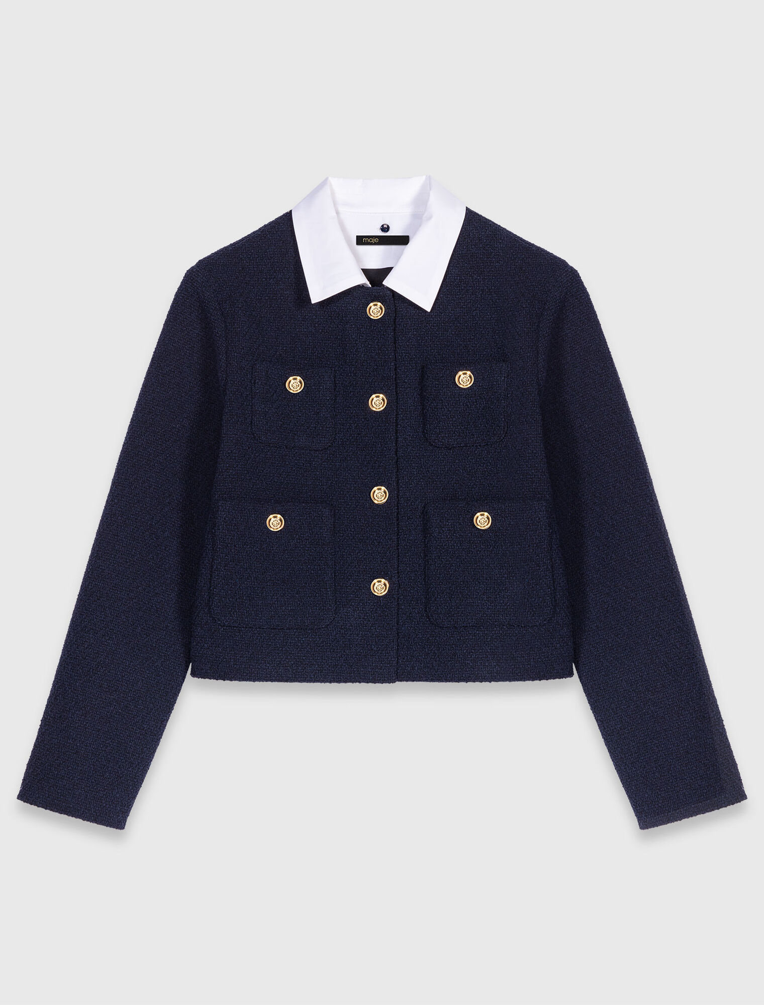 Short tweed jacket, removable col