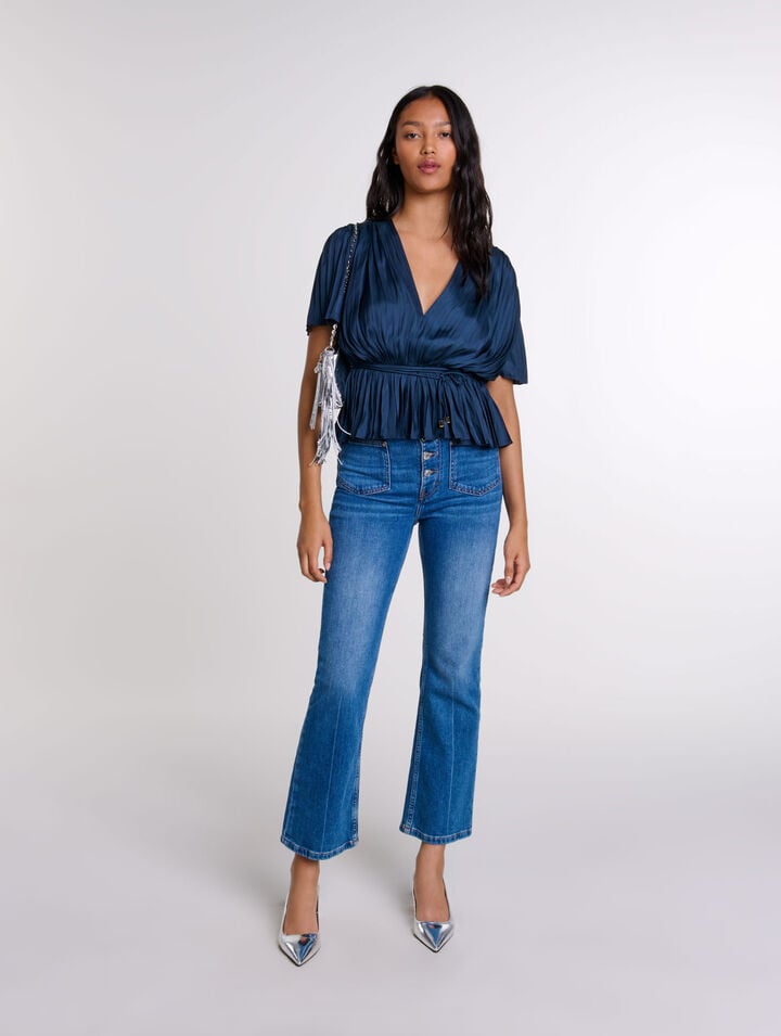 Top plissé manches courtes