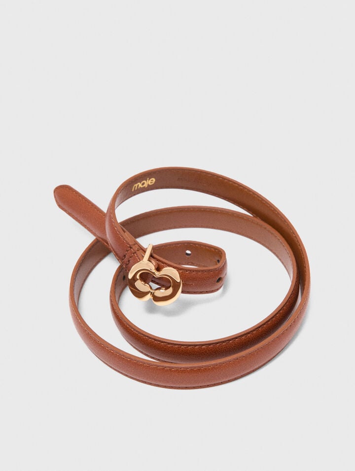 Slim smooth leather logo belt