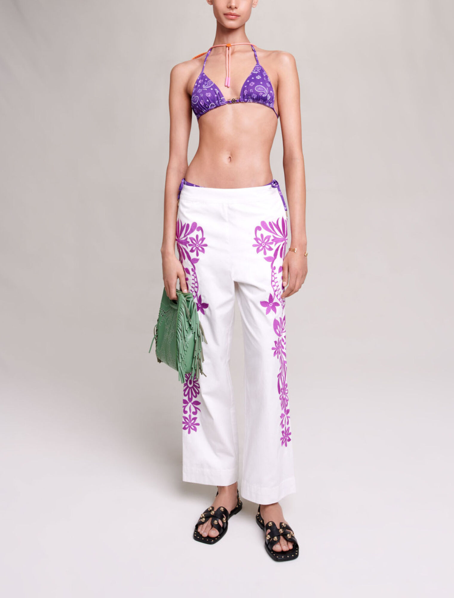 Pantalon large brodé