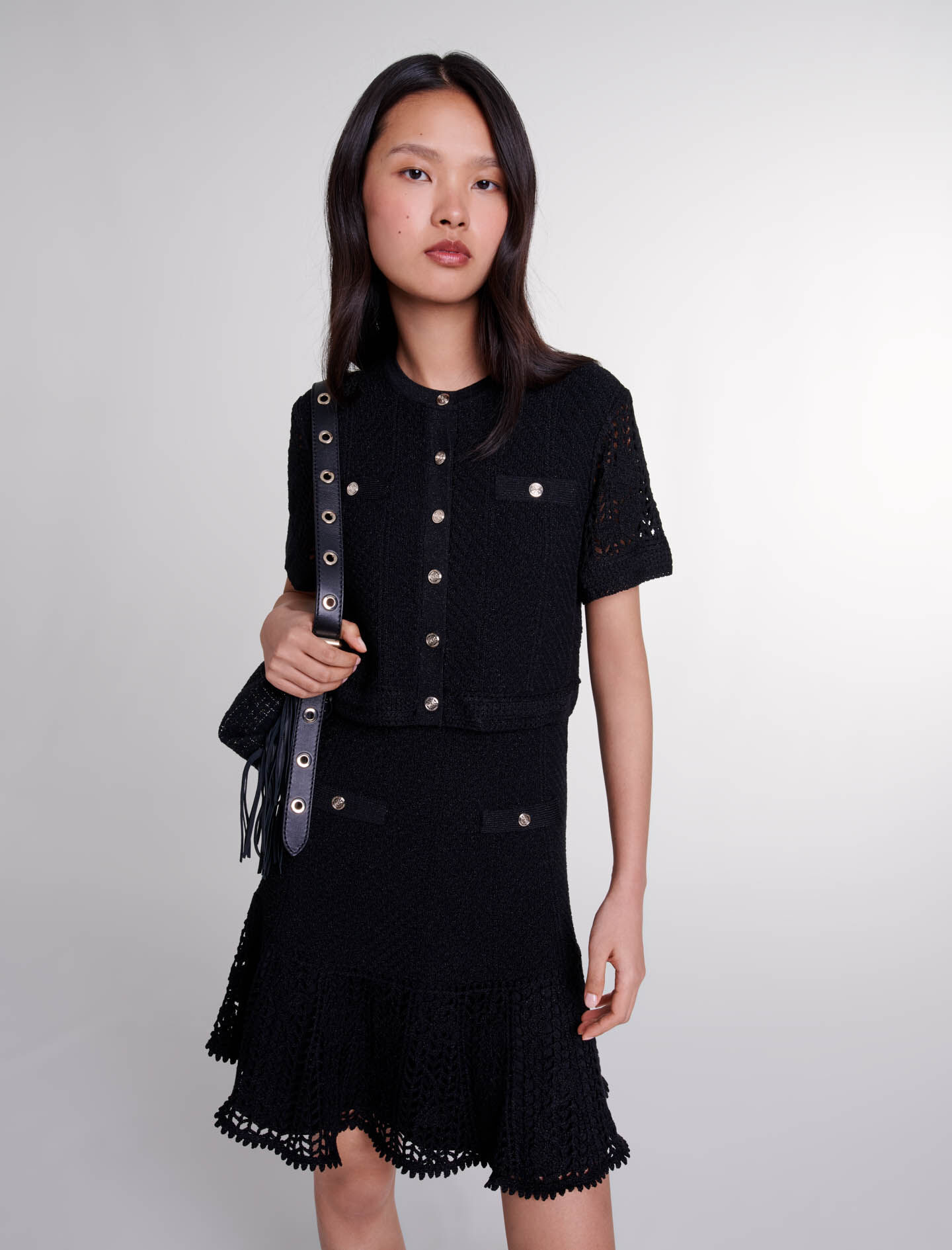 2-in-1 crochet dress Black / Gray For Women | Maje
