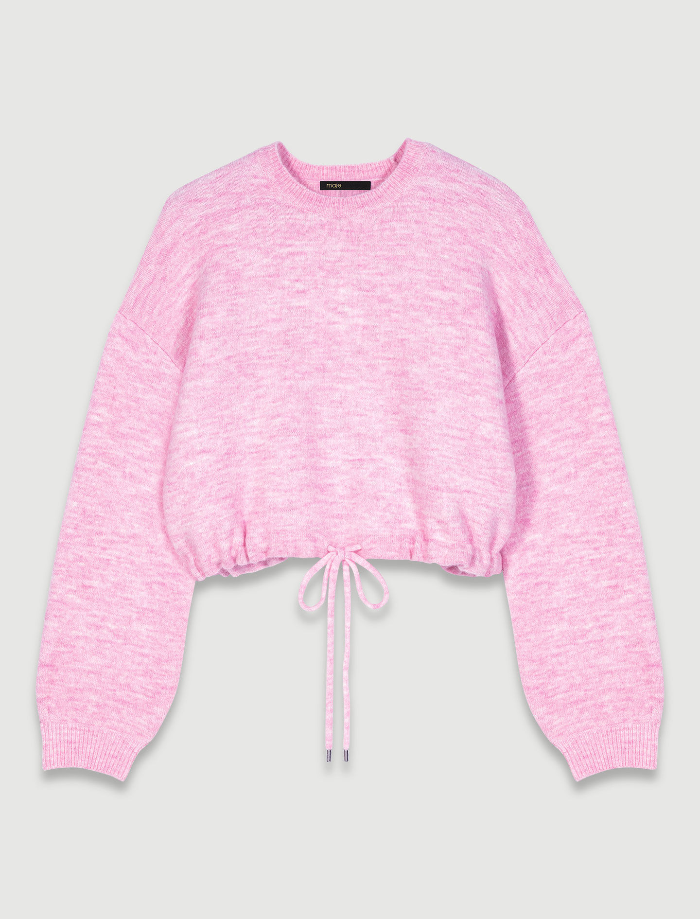 Cropped knit jumper with drawstring Pink For Women | Maje