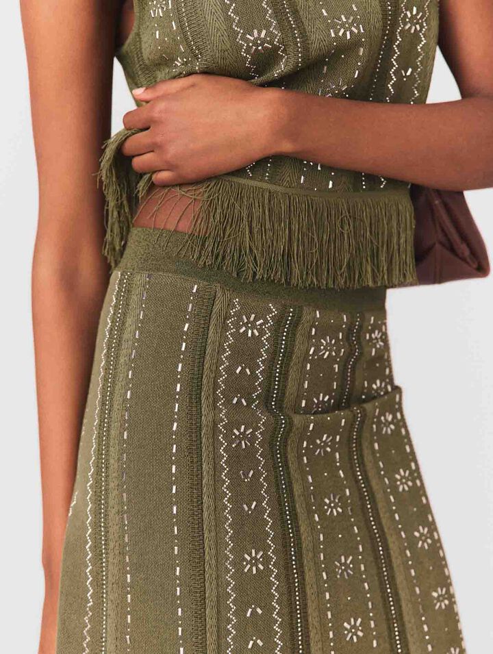 Jupe en maille avec fleurs strass&eacute;