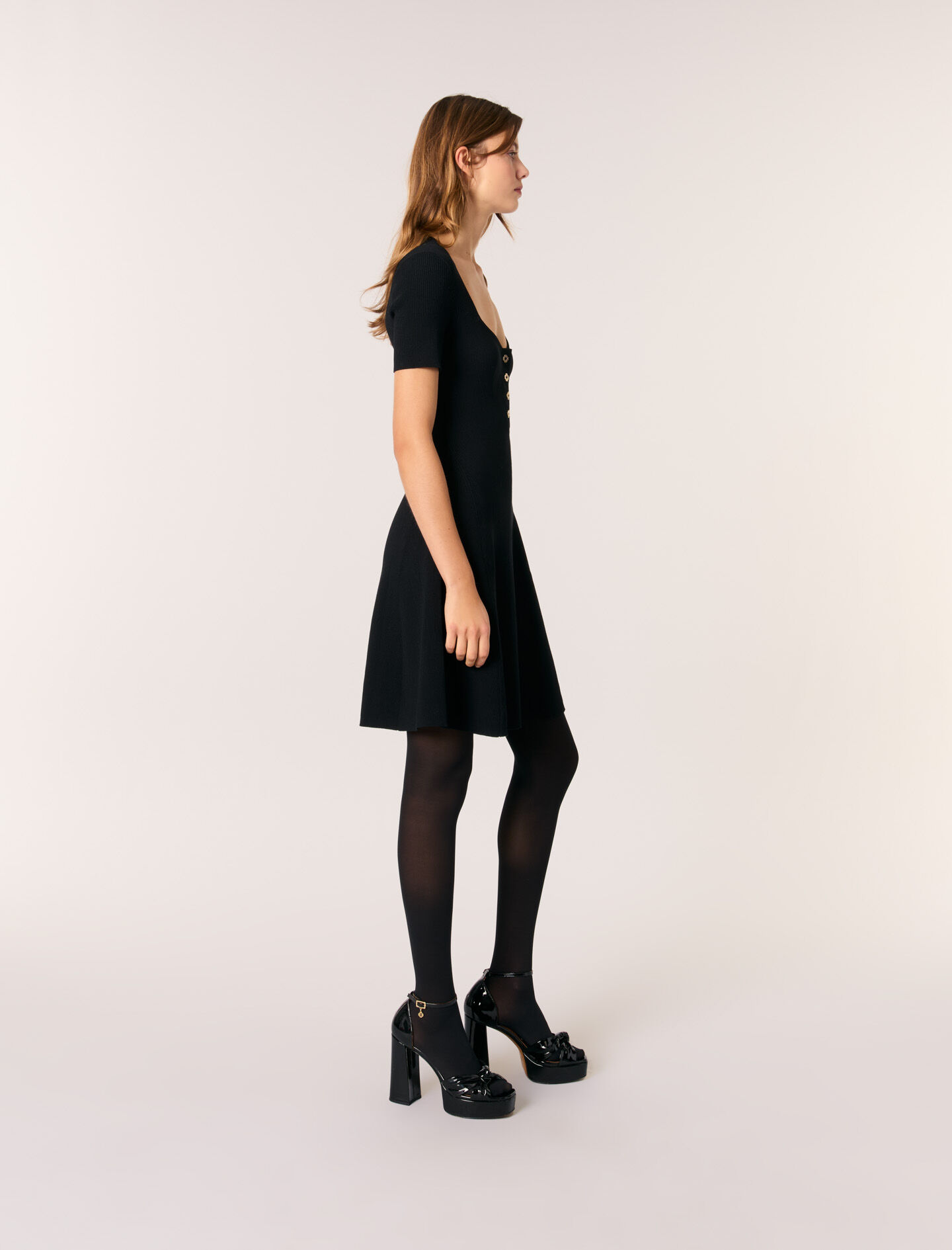 Rib knit mini dress Black / Gray For Women | Maje