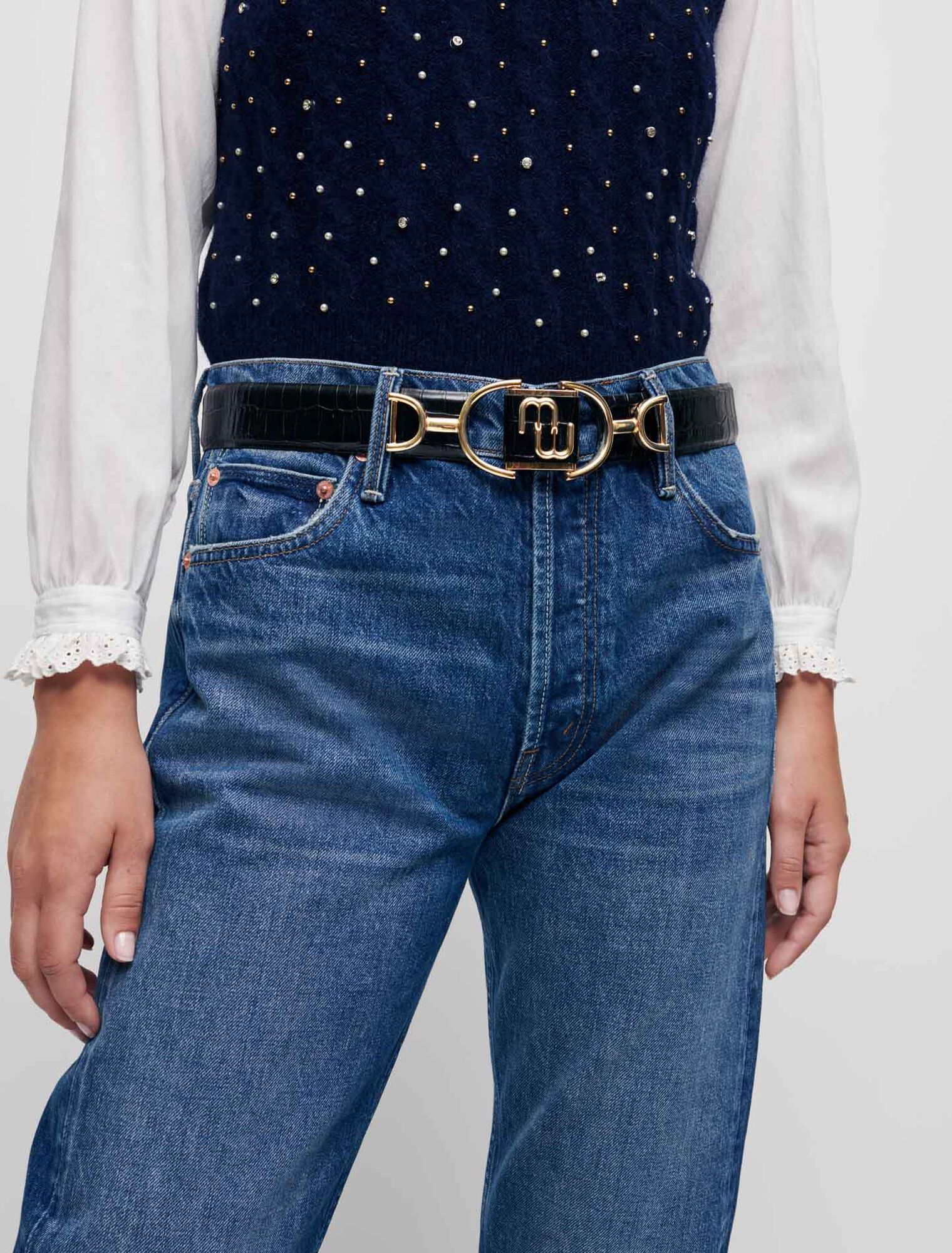 Ceinture en cuir double m Maje