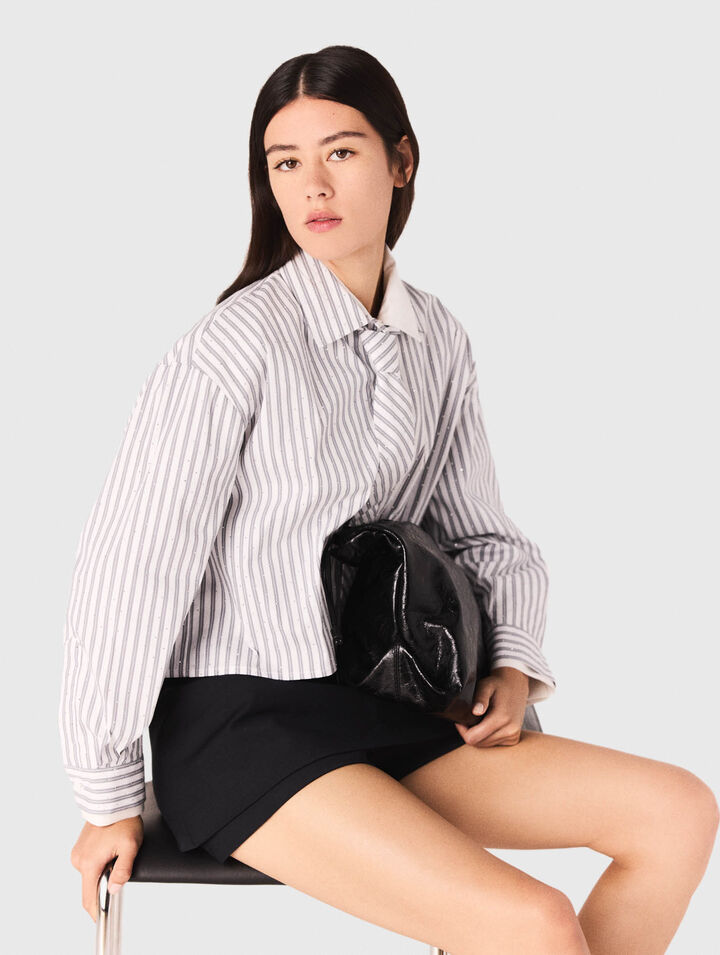 Chemise rayée strassée avec cravate 