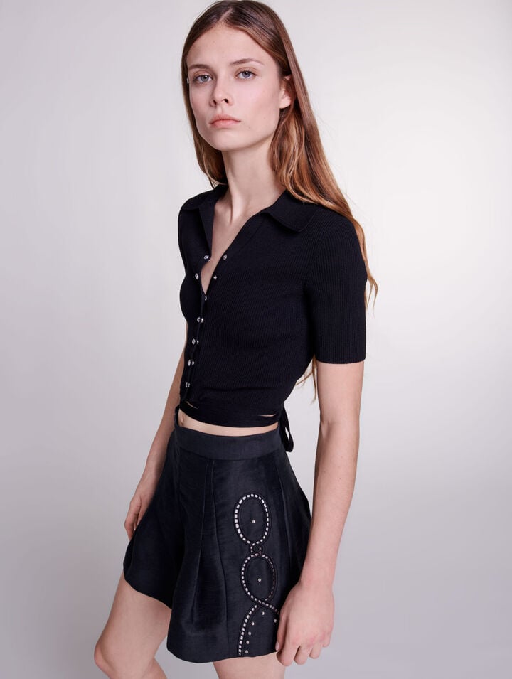 Short en lin ajouré à rivets