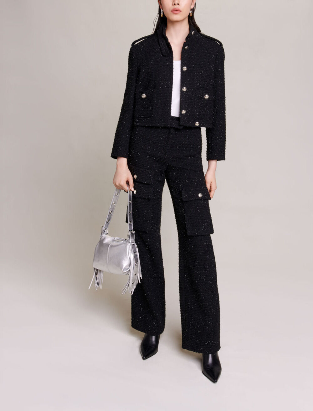 Black tweed pants deals