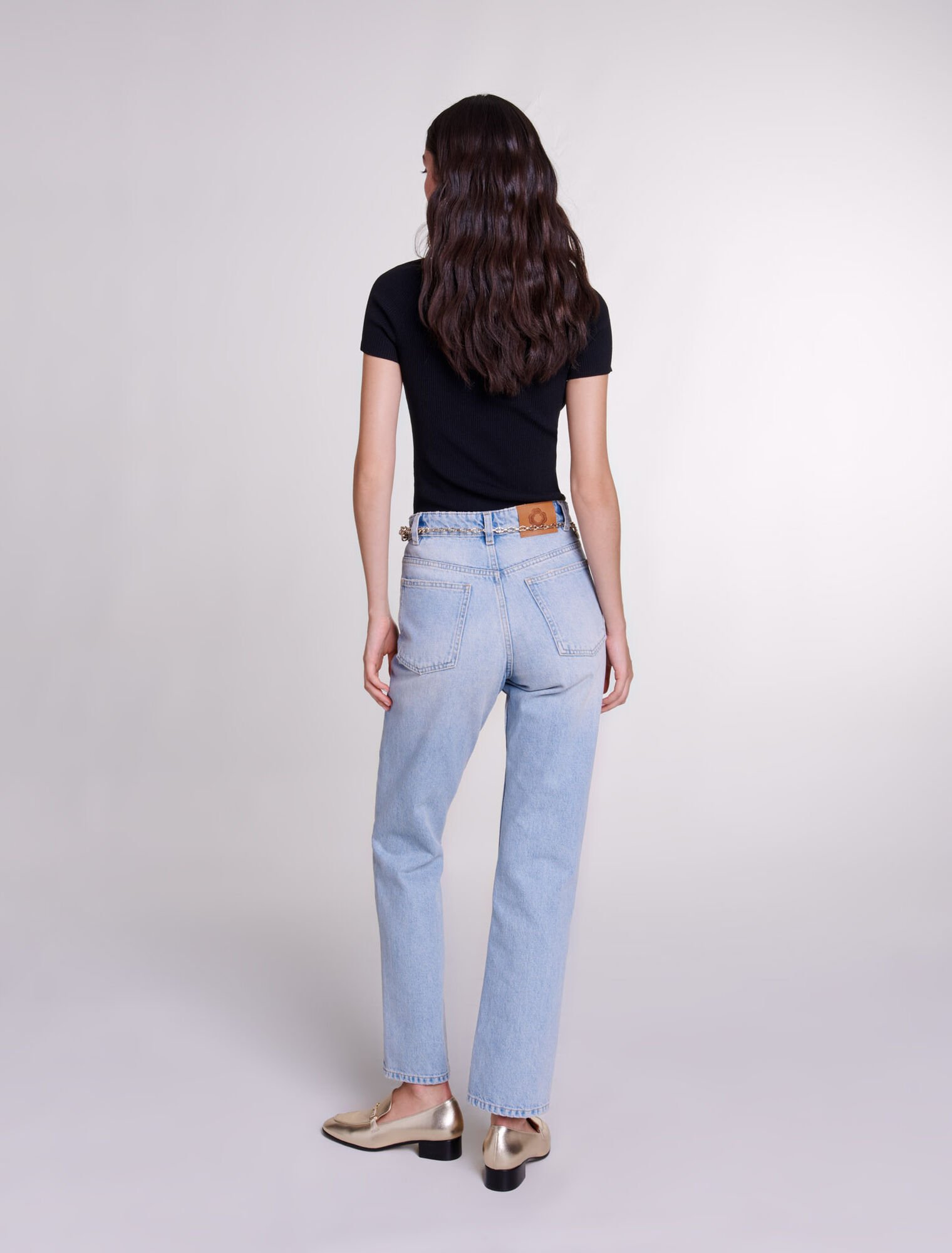 Jean droit avec ceinture bijou