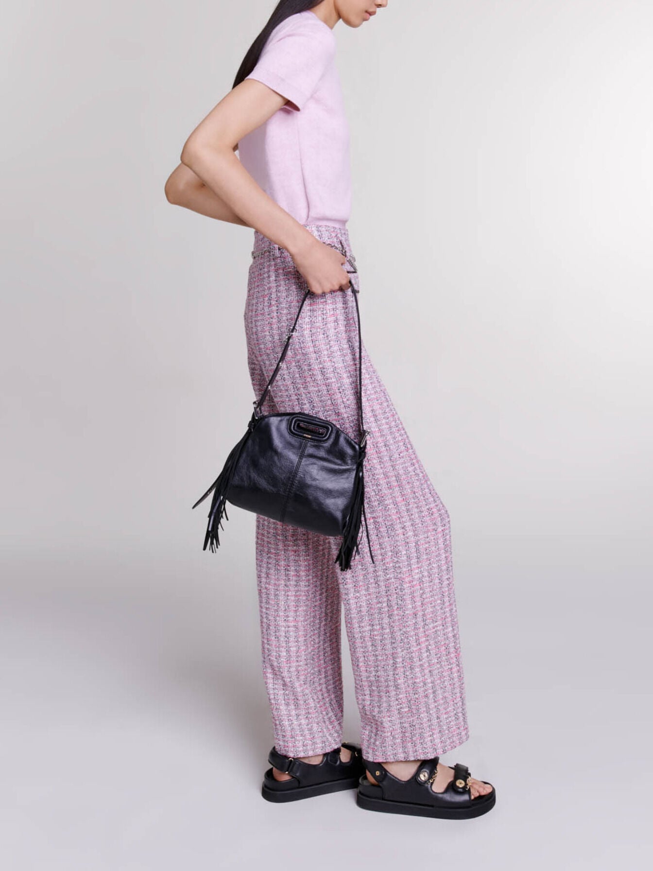 Wide-leg tweed trousers Pink For Women | Maje