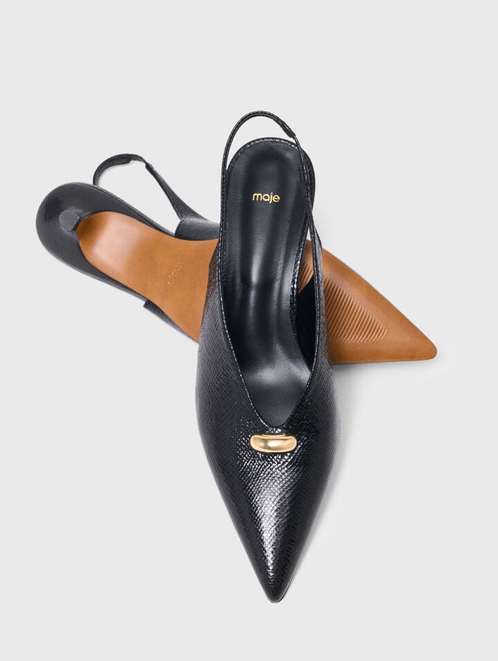 Pointed embossed leather slingbacks