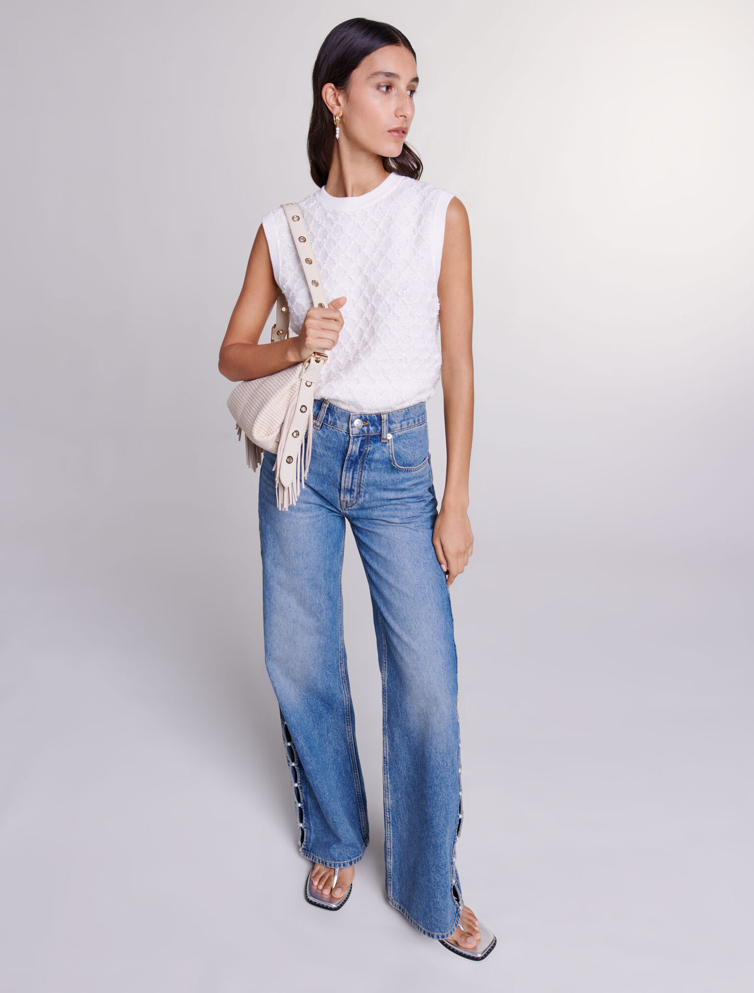 Jeans droit ajouré et perlé