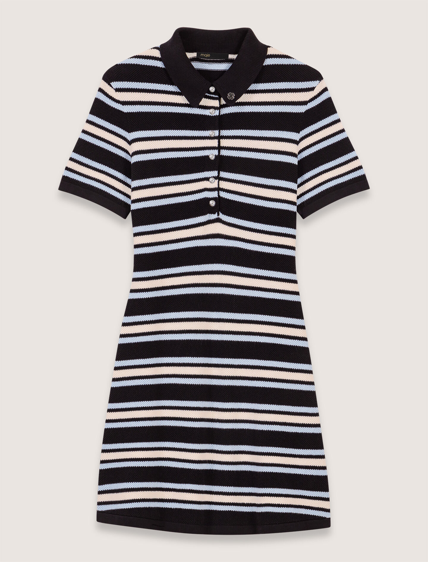 『ル』Stripe Rib Polo Dress M Rib-Knit Polo Dress