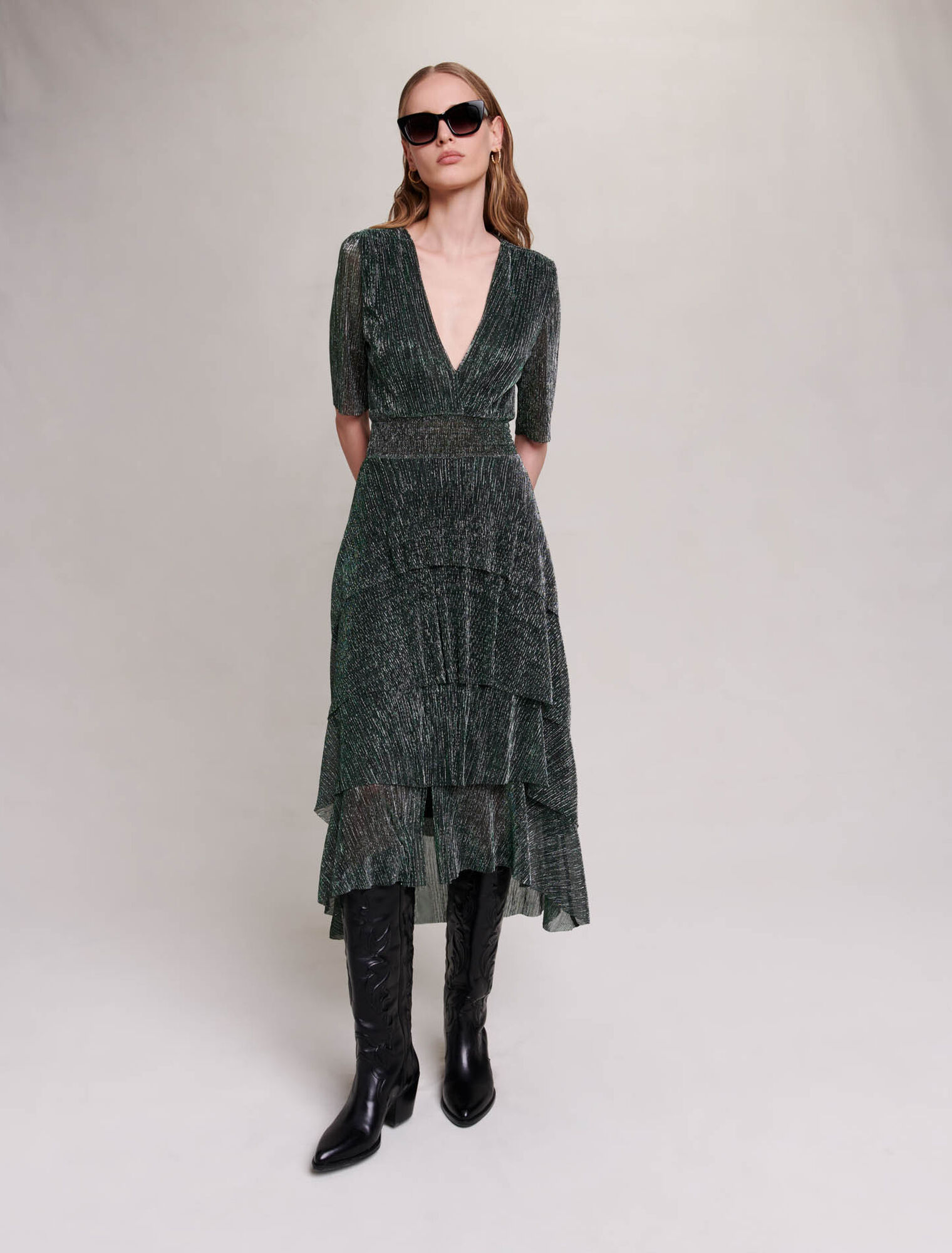 Robe en matière lurex stretch à volants