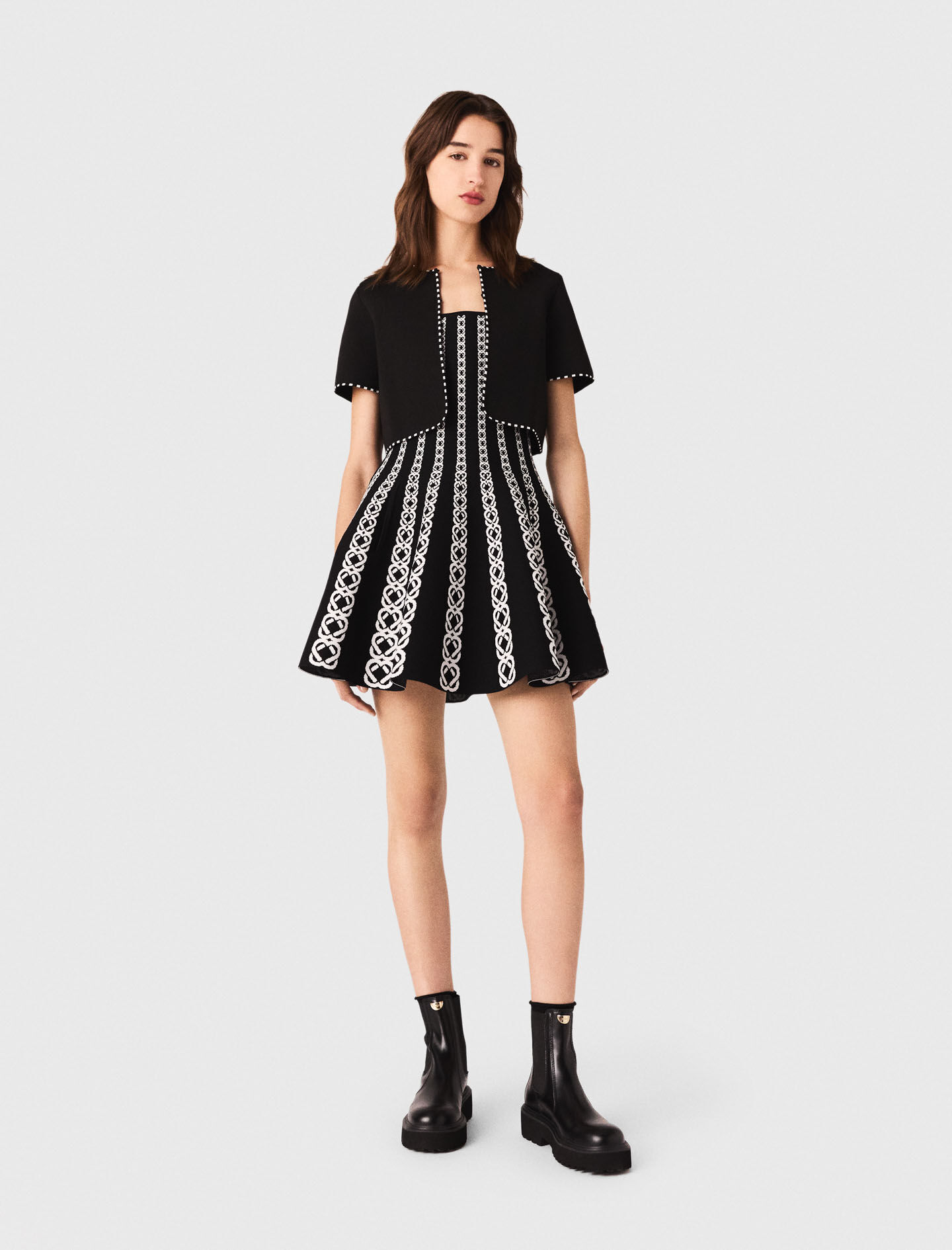 Short jacquard knit dress Black / Gray For Women | Maje