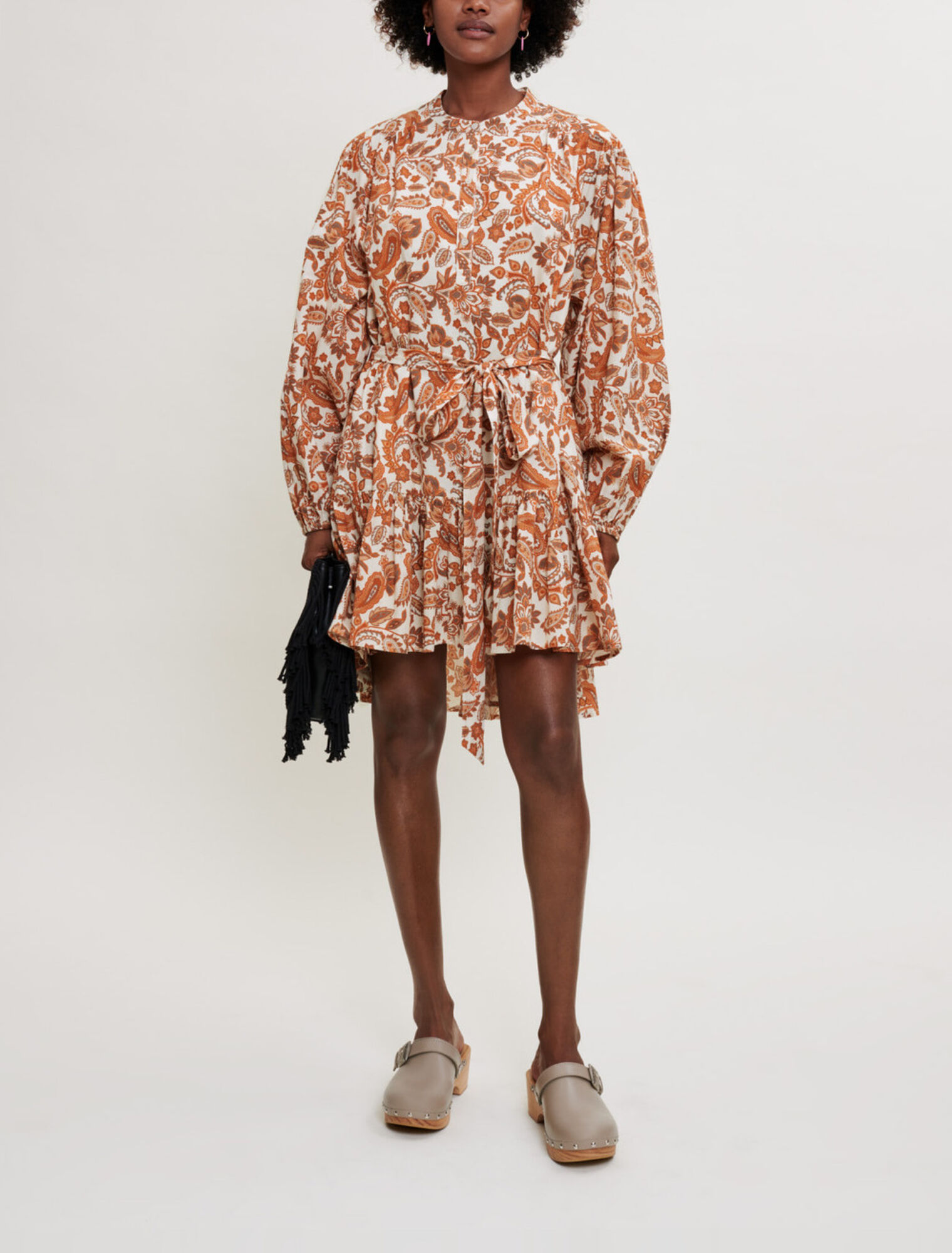 Robe ceinturée en coton imprimé