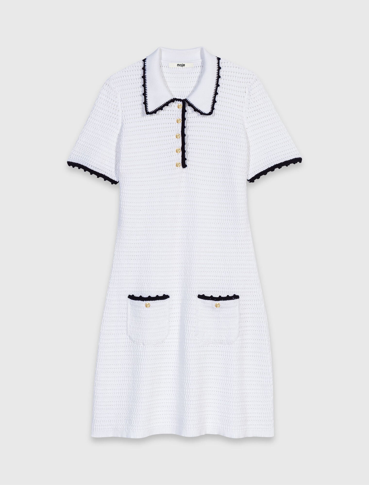 Knit polo dress with crochet