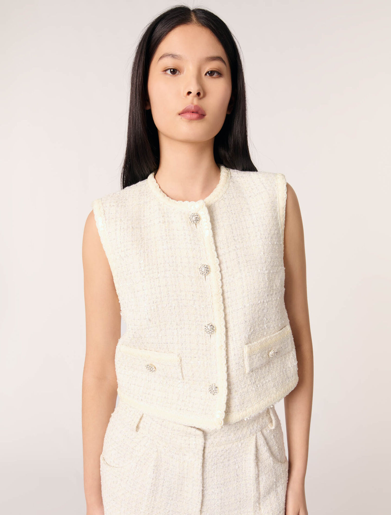 Sequin sleeveless tweed jacket 