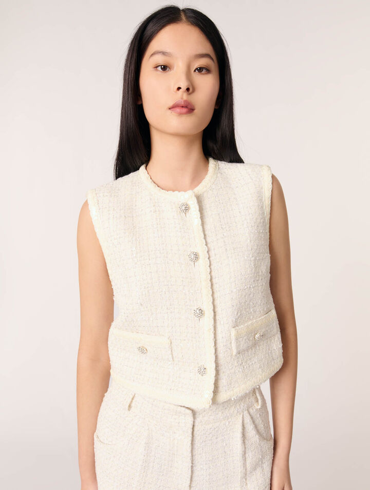 Sequin sleeveless tweed jacket 