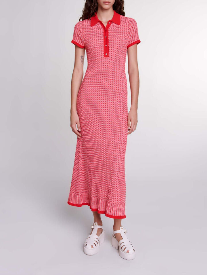Robe longue en maille chevrons