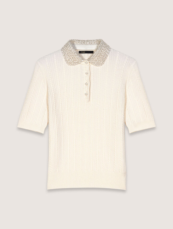 Jewellery collar knit polo shirt