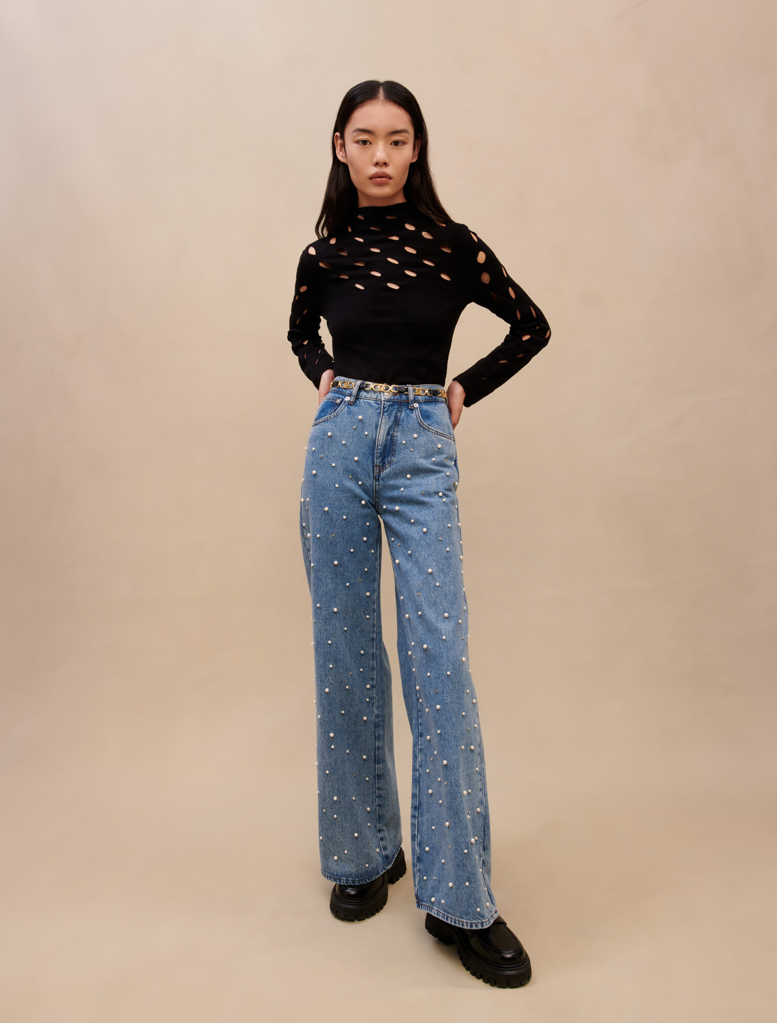 Openwork knit sweater