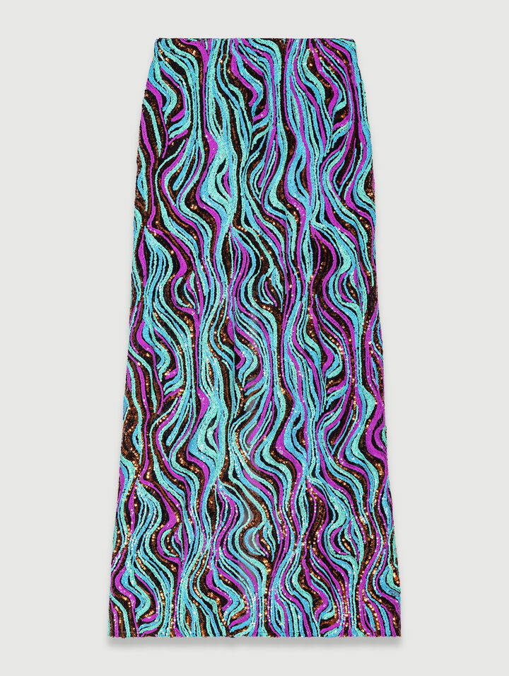 Jupe longue à sequins brodés