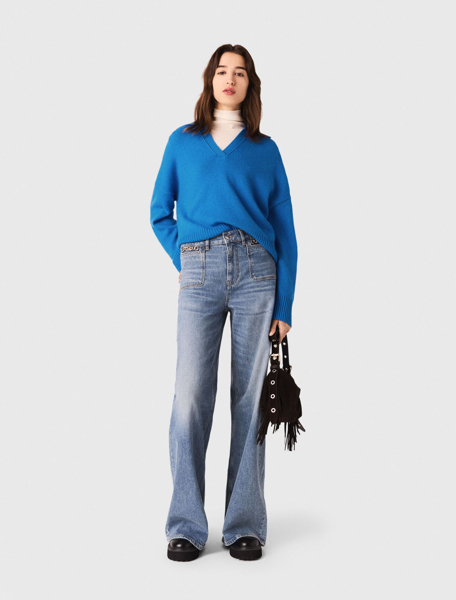 Open polo collar jumper