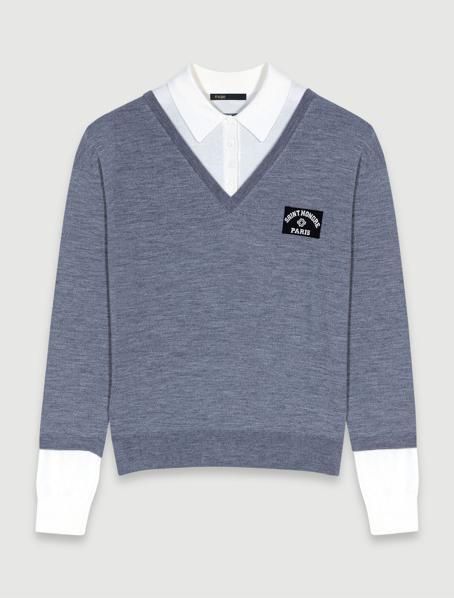Pull trompe l'œil laine mélangée