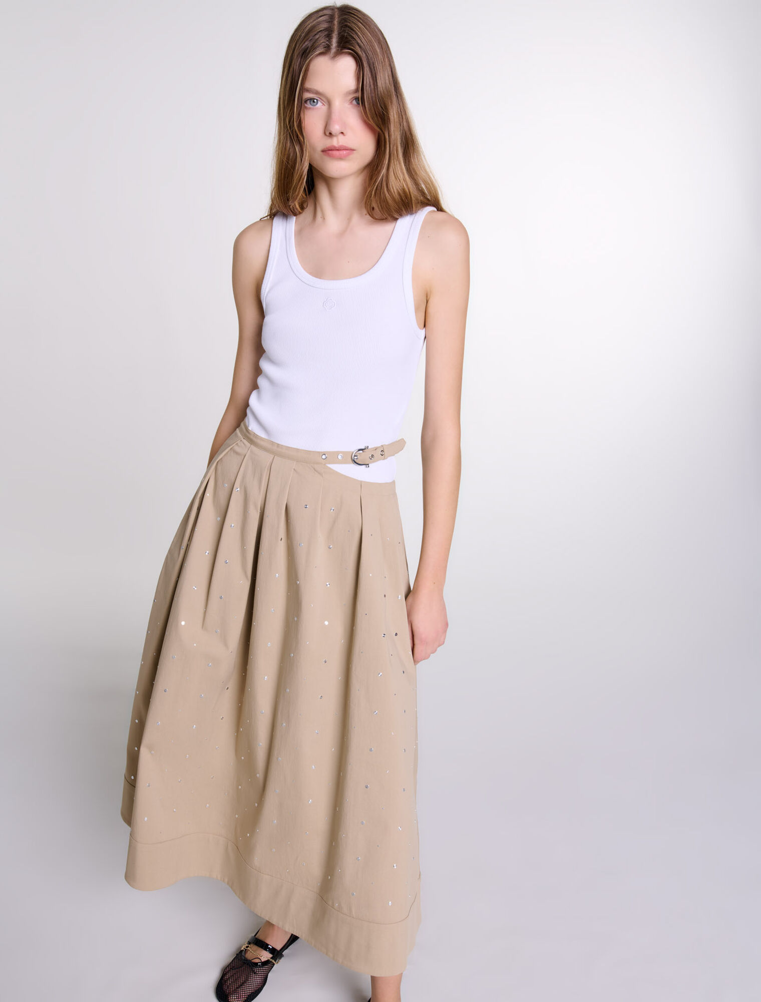Jupe longue cloutée en coton