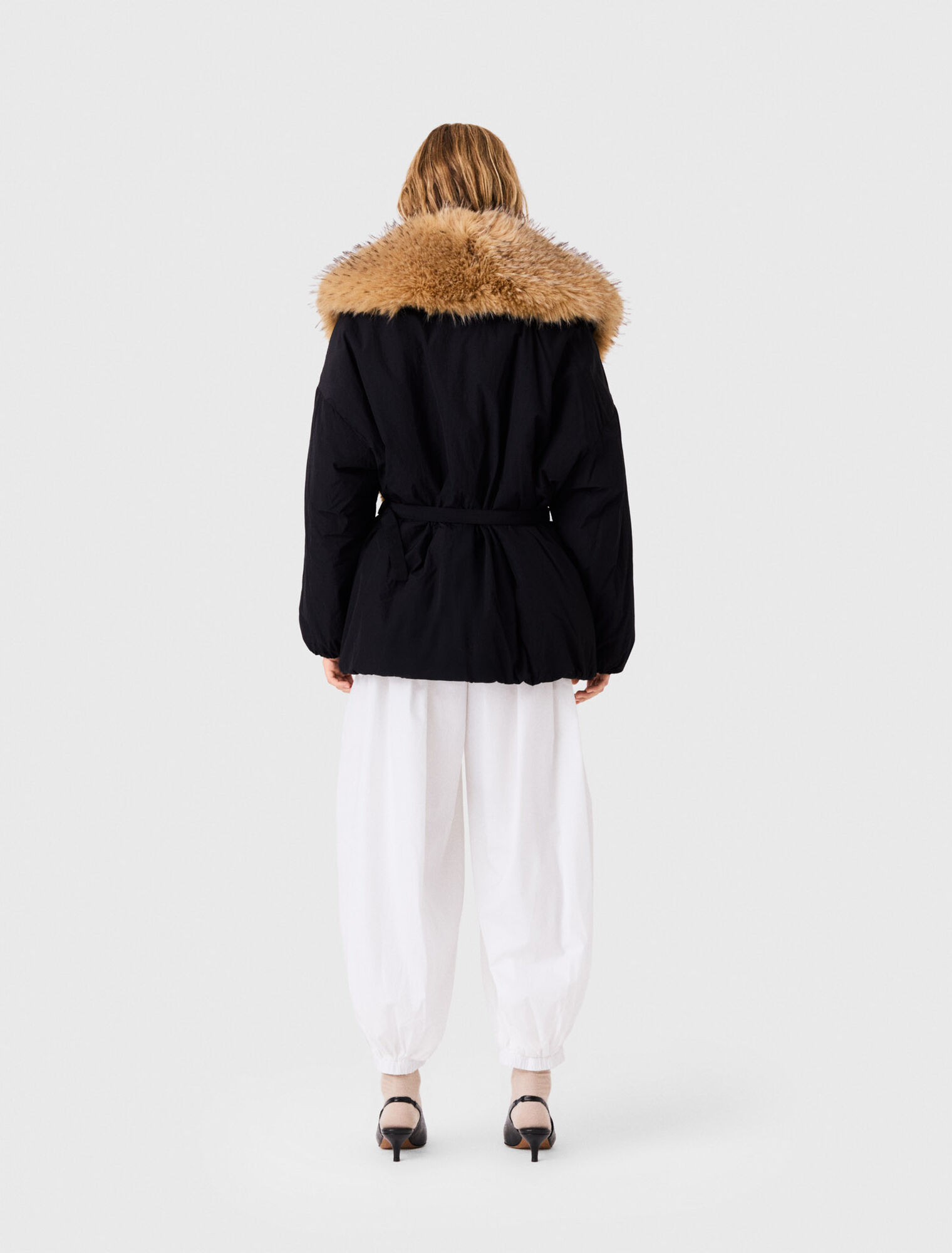 Oversized faux fur collar parka