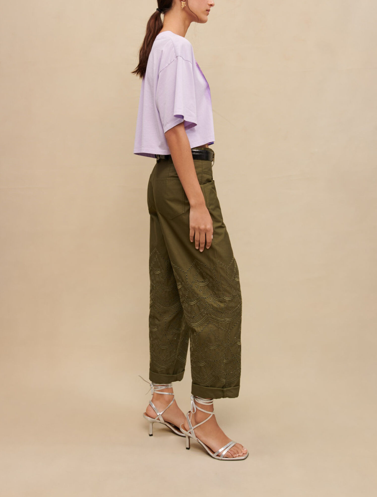 Palm-tree print cropped T-shirt