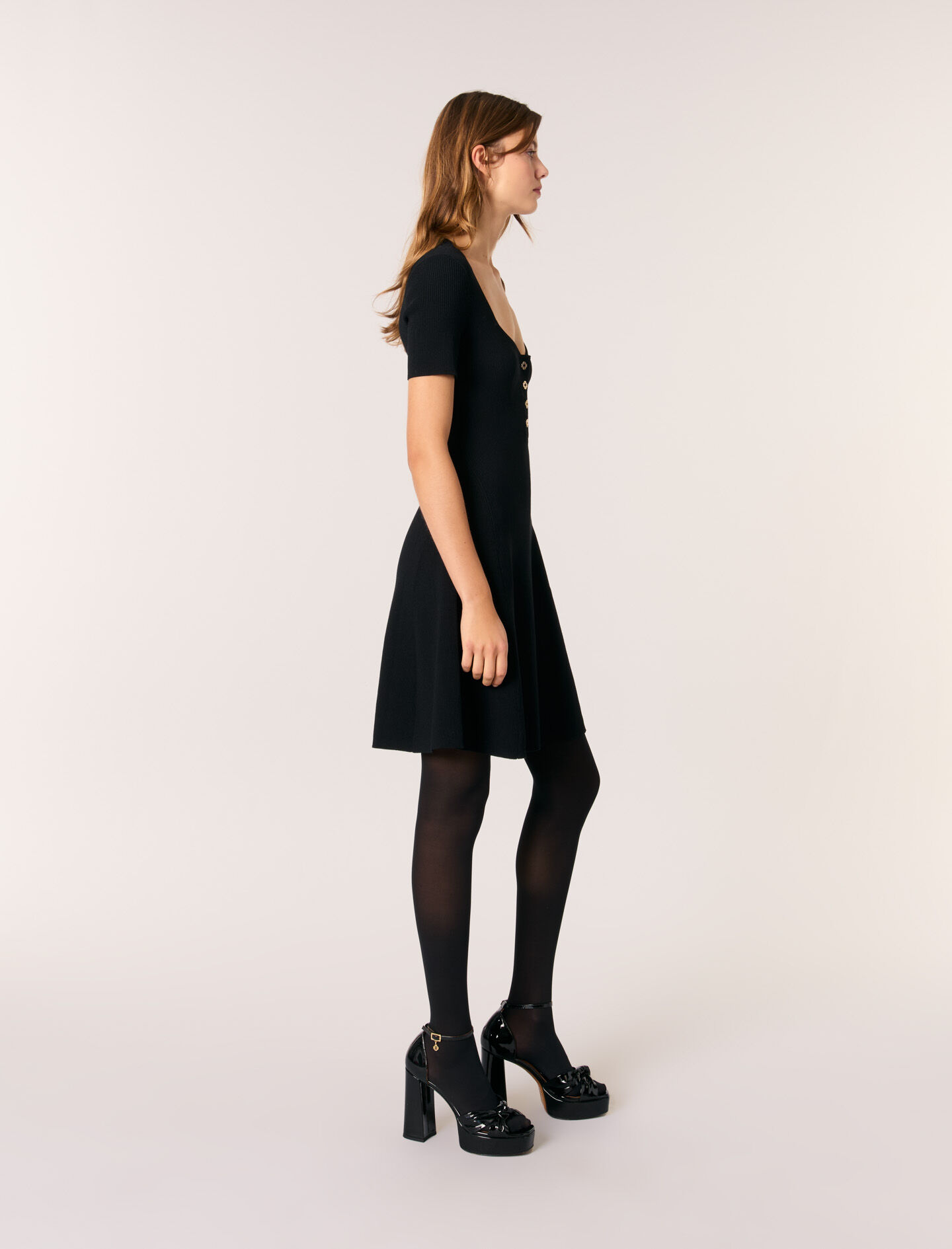 Robe maille 2-en-1 cape amovible gris / noir pour femme | Maje