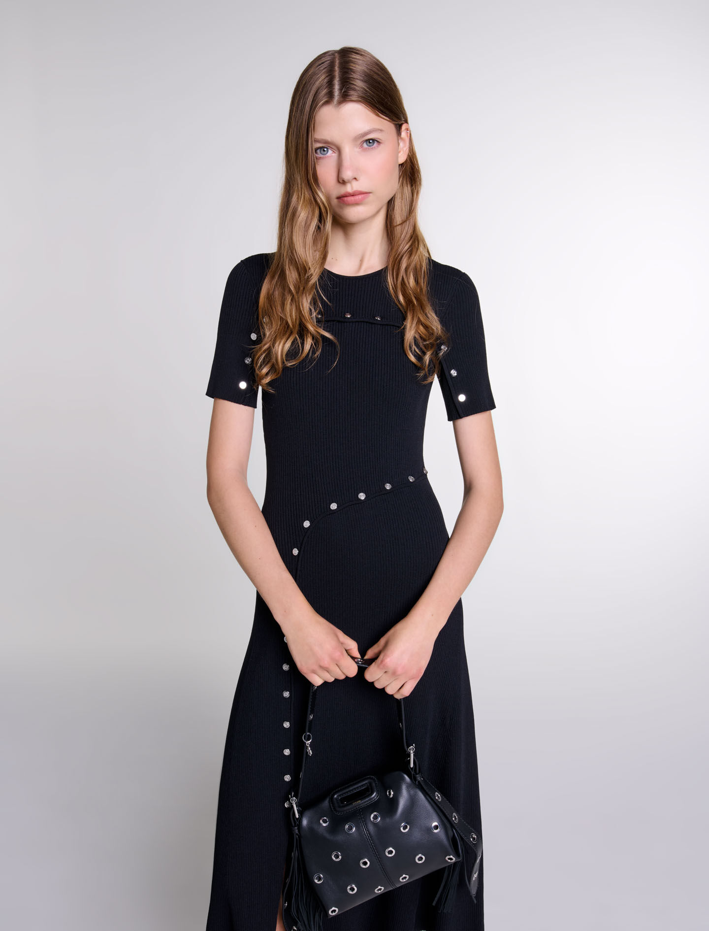 Knit maxi dress Black / Gray For Women | Maje