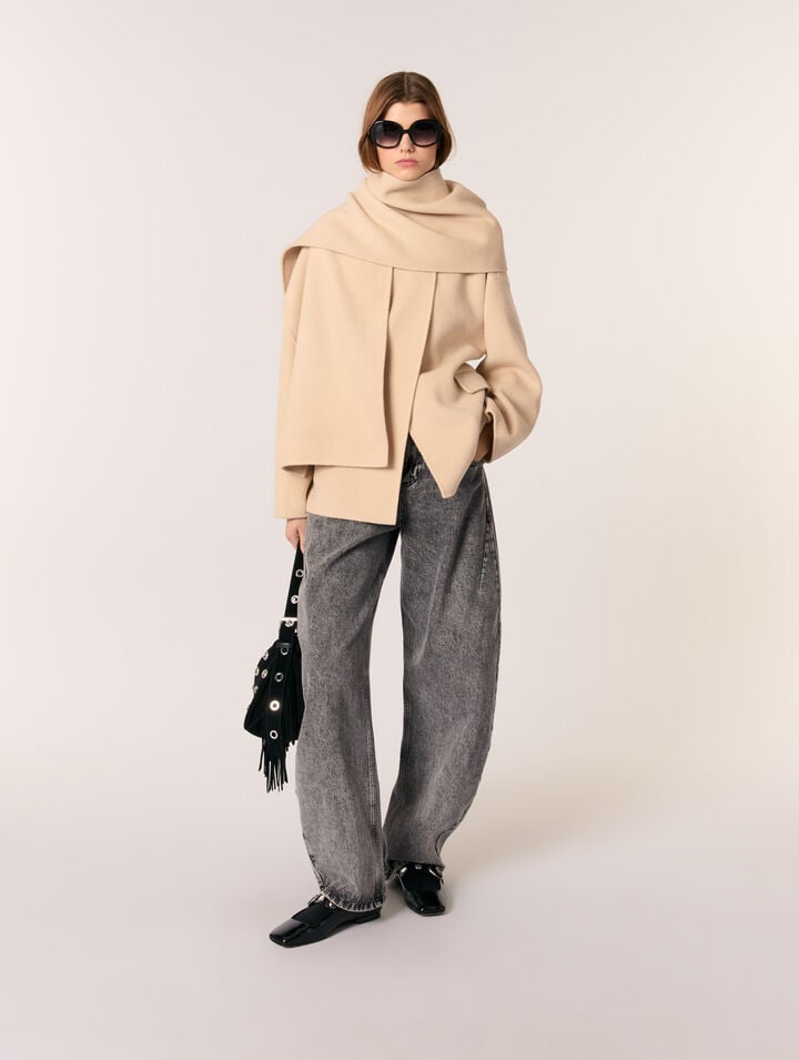 Double-faced coat with scarf