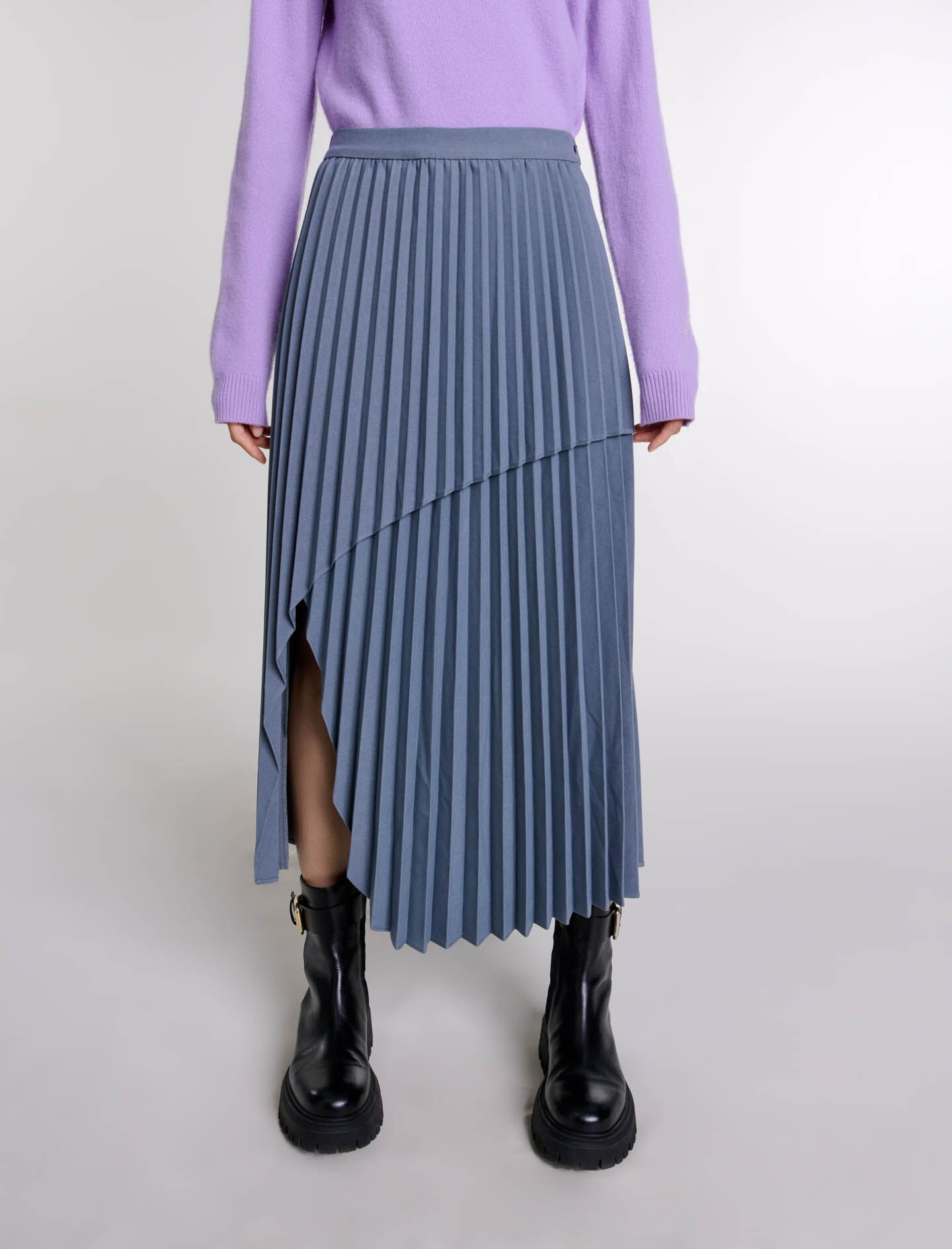 スカート asymmetrical pleated skirt Asymmetrical pleated skirt Black / Gray For Women | Maje